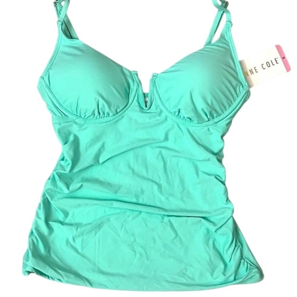 Anne Cole Underwire Tankini Swim Top Womens Small Aqua Adjustable Straps NWT